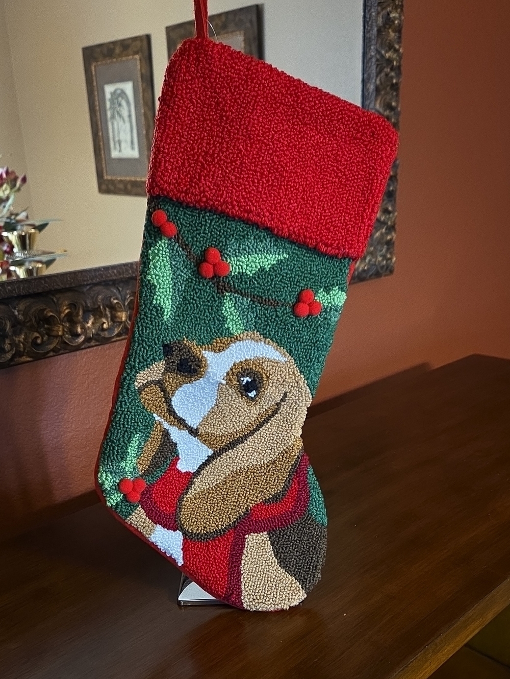 Holiday Hooked Stocking with Dog Design